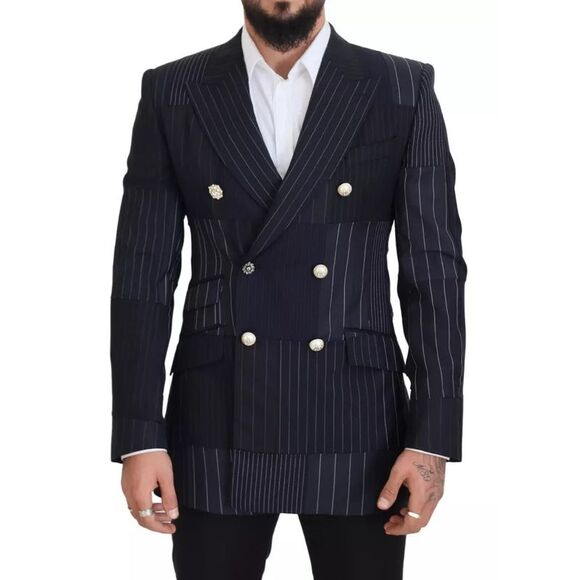 Dolce & Gabbana Other - Dolce & Gabbana Blue Wool Patchwork Double Breasted Men's Blazer
